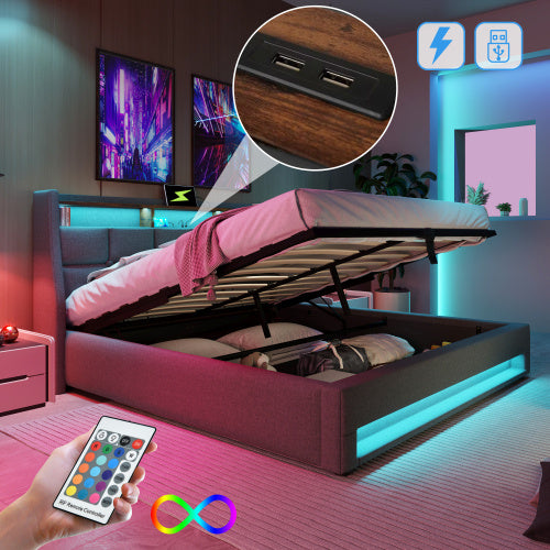 Metallbett mit Leinenstoff