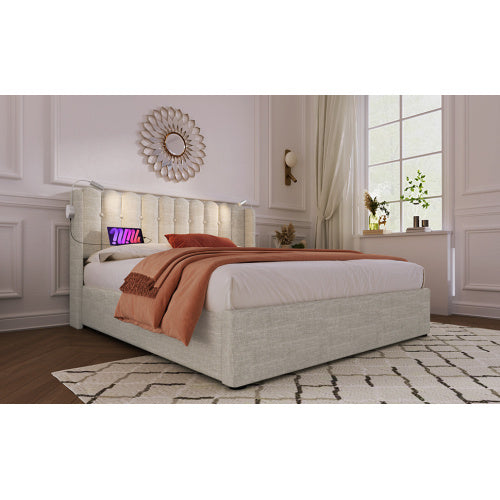 Polsterbett mit Stauraum, USB-Ladefunktion & Leselicht