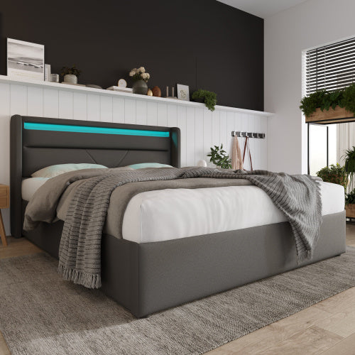 Polsterbett mit LED & Stauraum