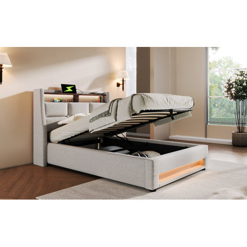 Metallbett mit Leinenstoff