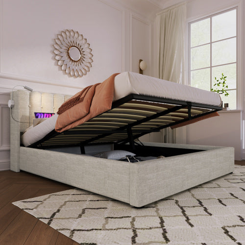 Polsterbett mit Stauraum, USB-Ladefunktion & Leselicht