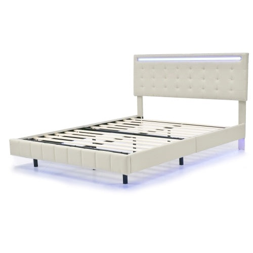 Schwebendes Polsterbett mit LED & Leinenbezug