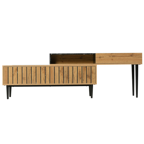 TV-Ständer mit Marmor- und Holzmaserung
