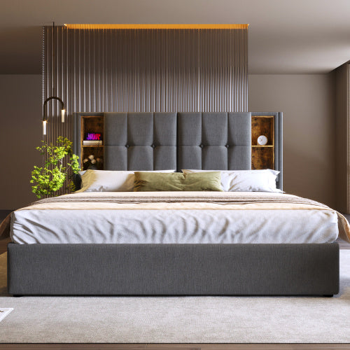 Polster-Doppelbett mit kabellosem Laden & Stauraum