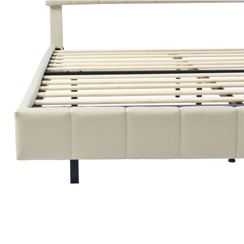 Schwebendes Polsterbett mit LED & Leinenbezug