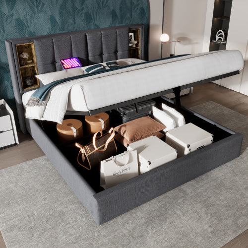 Polster-Doppelbett mit kabellosem Laden & Stauraum