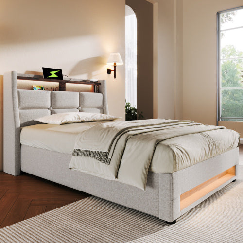 Metallbett mit Leinenstoff