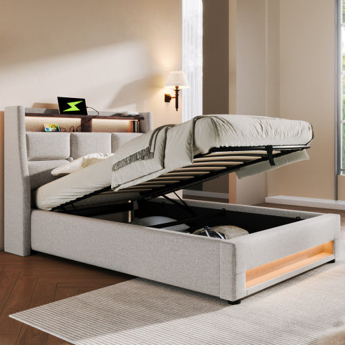 Metallbett mit Leinenstoff