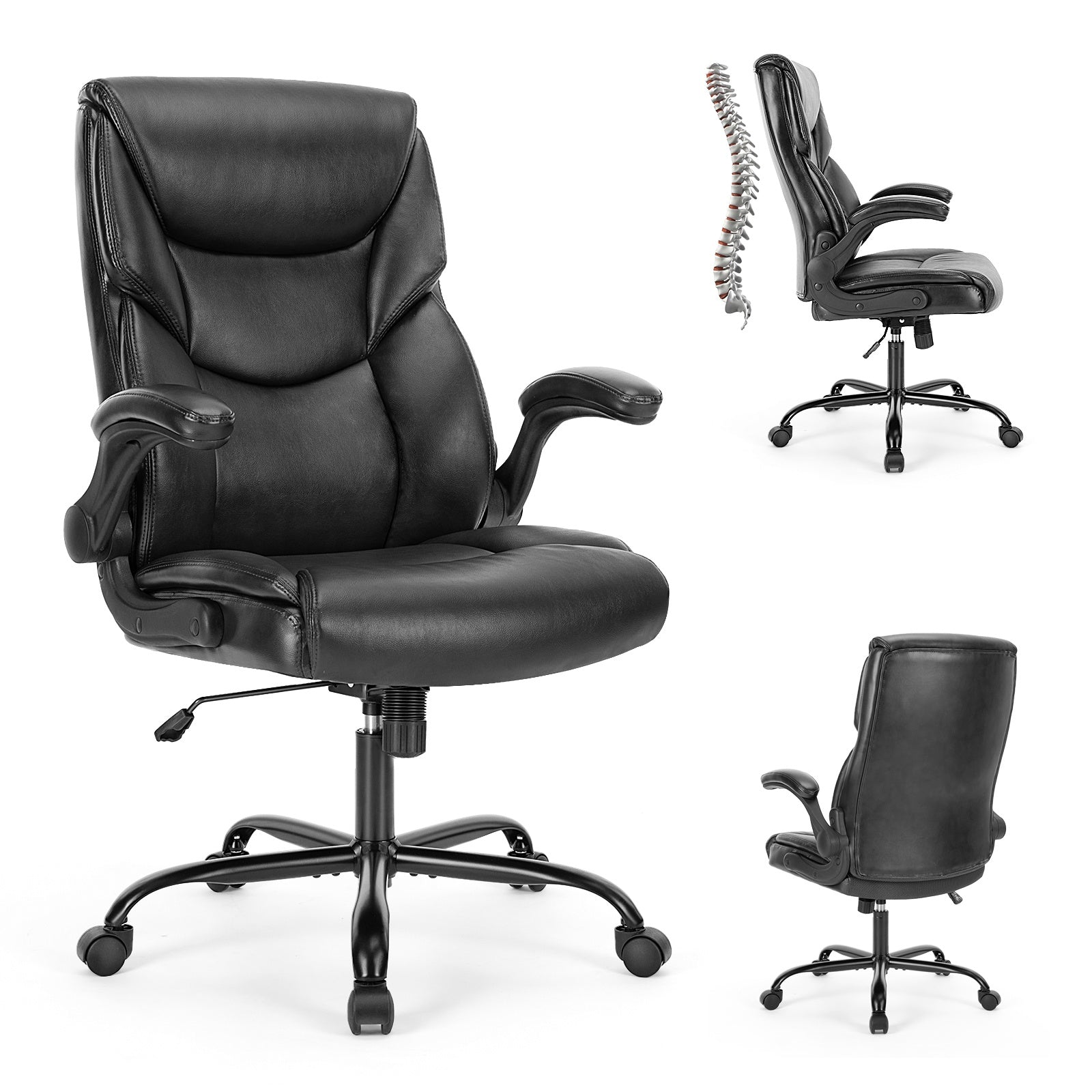 Bürostuhl mit klappbaren Armlehnen und Lendenstütze
