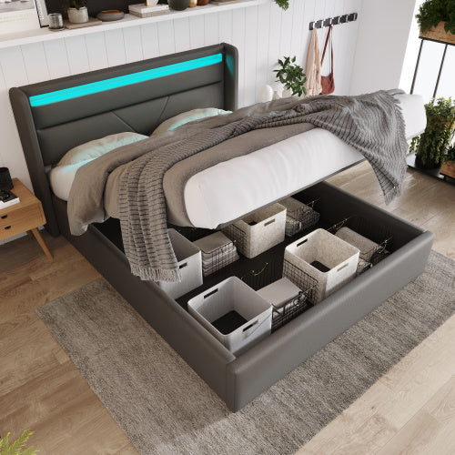 Polsterbett mit LED & Stauraum