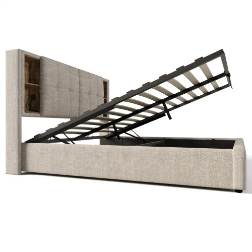 Polster-Doppelbett mit kabellosem Laden & Stauraum