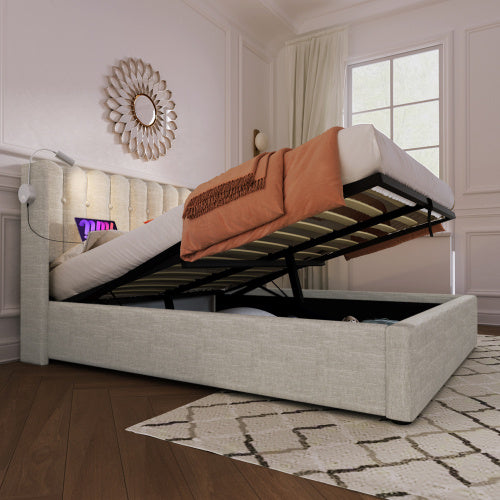 Polsterbett mit Stauraum, USB-Ladefunktion & Leselicht