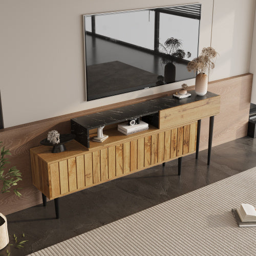 TV-Ständer mit Marmor- und Holzmaserung